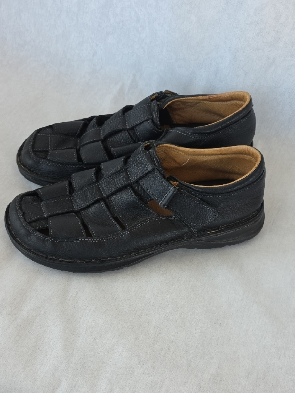 Men's Black Leather  Sandal Slip-On - Picture 3 of 9